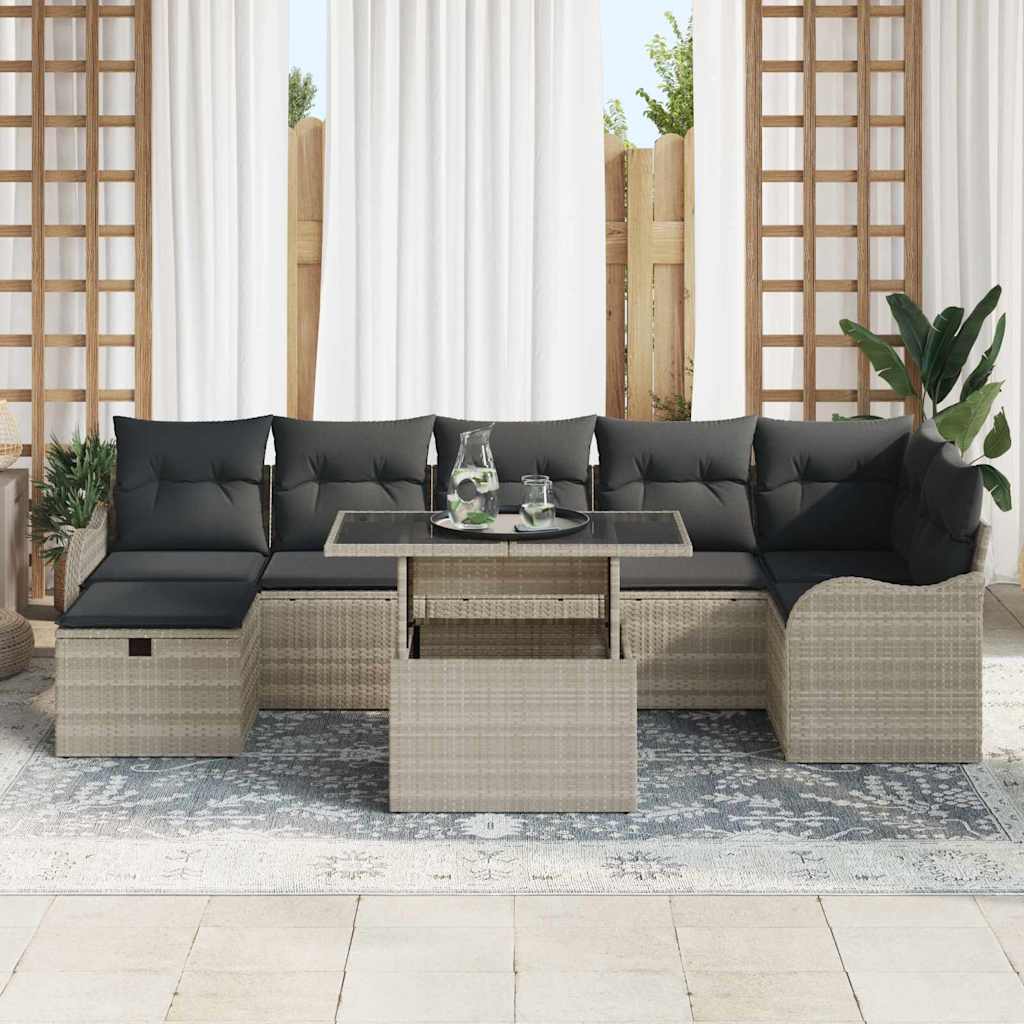 Garten-Sofa-Set mit Kissen 8 pcs Hellgrau Poly Rattan